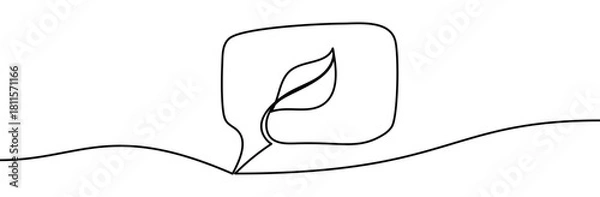 Fototapeta Speech bubble with green leaves inside, ecological concept, isolated on transparent background, vector illustration. Eco concept