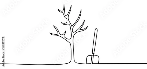 Fototapeta Dry tree and shovel icon, ecological concept, isolated on transparent background, vector illustration. Eco concept
