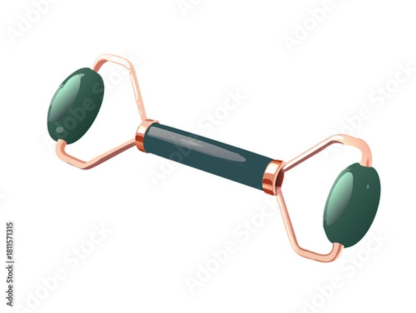 Fototapeta Red paint roller and can isolated on white near black headphones and phone for sound technology communication