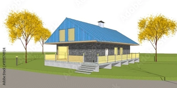 Fototapeta modern house sketch 3d illustration