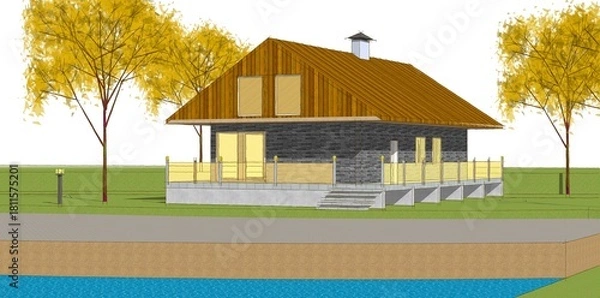 Fototapeta modern house sketch 3d illustration