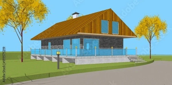 Obraz modern house sketch 3d illustration
