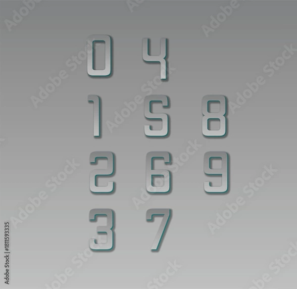 Obraz Number silver and gray gradient zero to nine vector
