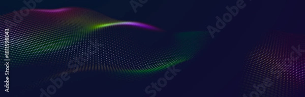 Fototapeta Sci-fi background. Digital wave with many particles. Template for festive presentation. 3d rendering