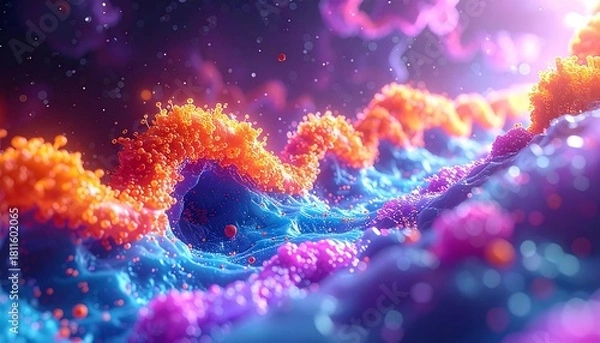 Fototapeta An abstract rendering shows colorful cellular or molecular structures in a vibrant, artistic