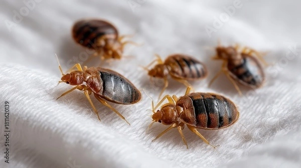 Obraz Macro shot of Bed Bugs (Cimex lectularius) on a white textile