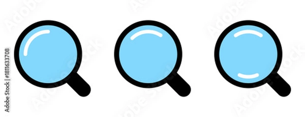 Fototapeta Magnifying Glass and Loupe Icon Set – Black Search Tools with Blue Glass Elements
