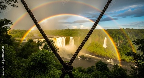 Obraz Rainbow waterfall landscape nature forest scenic view double rainbow