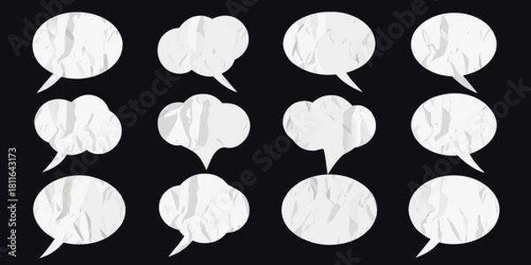 Obraz Crumpled paper speech bubbles on black background for text or dialogue