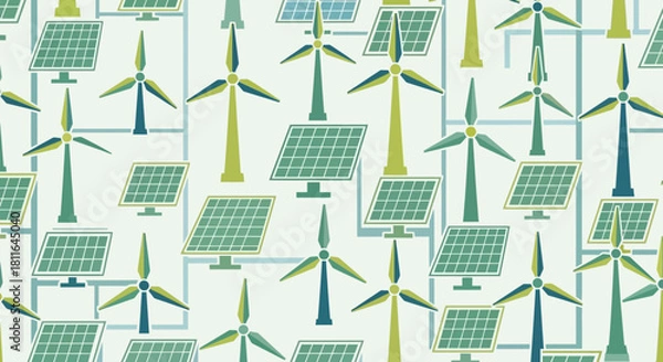 Obraz Renewable energy seamless pattern featuring solar panels and wind turbines illustrating
