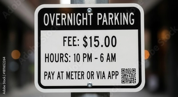 Obraz Overnight Parking Fee Sign Illustrating Regulations In Urban Environments And City Parking