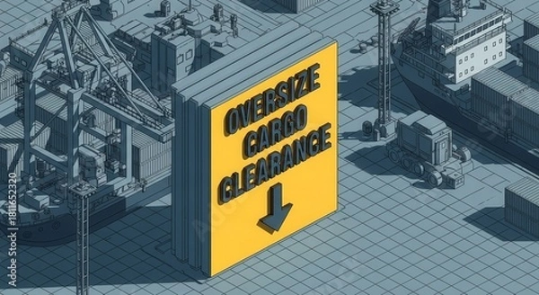 Fototapeta Oversized Cargo Clearance Sign Directing to a Dockyard Shipping Logistics Process