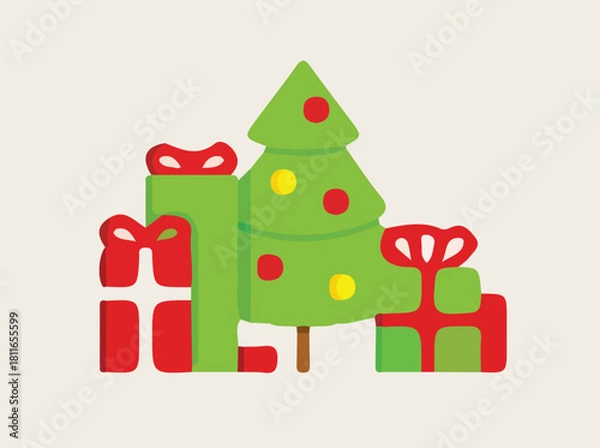 Fototapeta christmas tree with gifts, Colorful Vector Design, Illustrations Vector Design