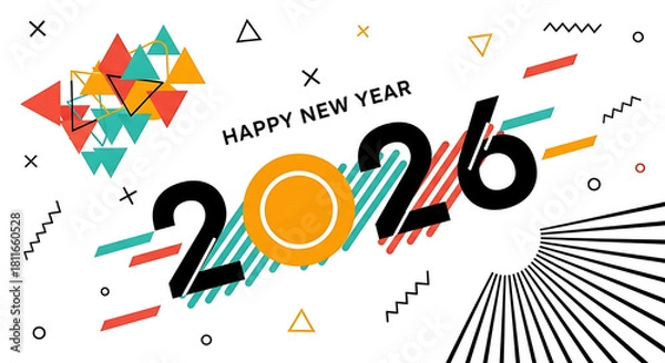 Fototapeta Happy new year 2026 modern festive geometric abstract artwork