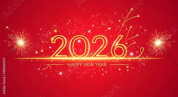 Fototapeta Happy new year 2026 celebration with sparkling golden effect
