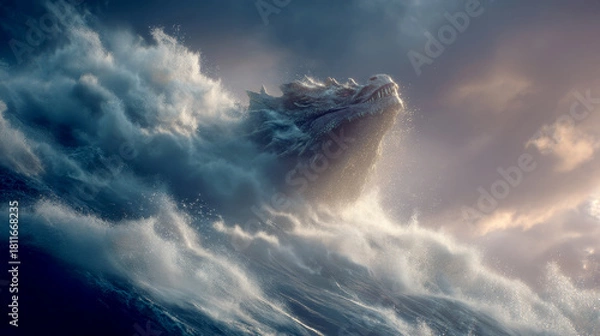 Obraz Sea monster emerging through stormy ocean waves