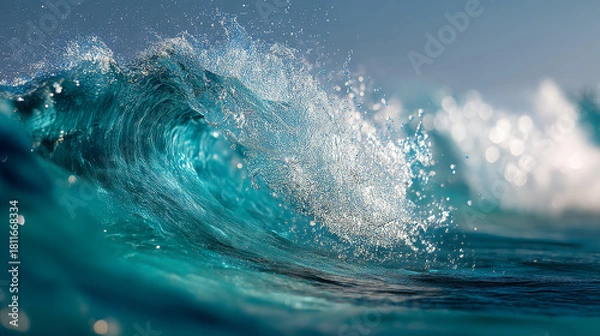 Fototapeta Crystal clear ocean wave crashing mid-splash