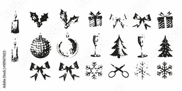 Obraz Hand drawn christmas and new year vector icons set in black