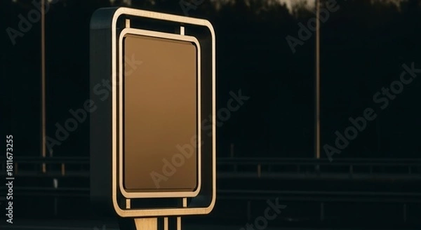 Fototapeta Roadside Advertising Display Against the Background of the Evening Highway and Forest
