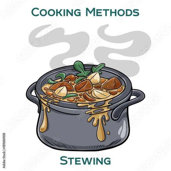 Fototapeta Stewing. Cooking methods. Hand-drawn vector illustration.