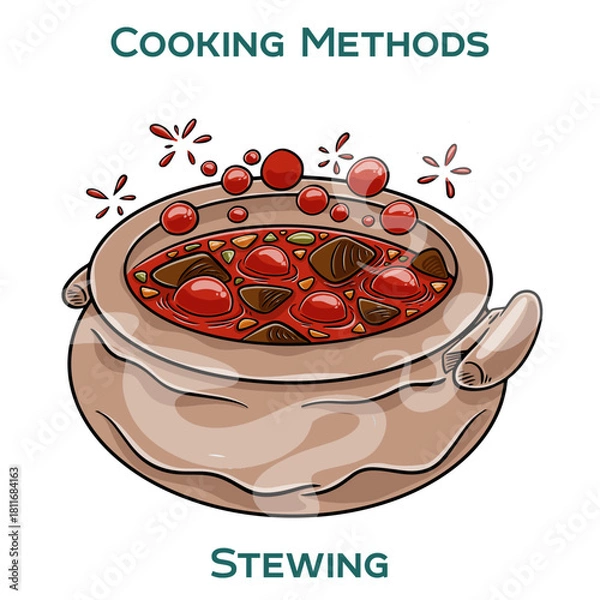 Fototapeta Stewing. Cooking methods. Hand-drawn vector illustration.