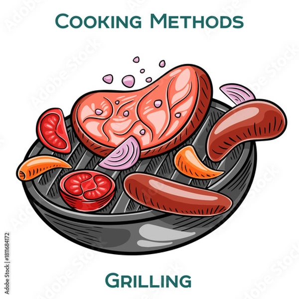 Fototapeta Grilling. Cooking methods. Hand-drawn vector illustration.