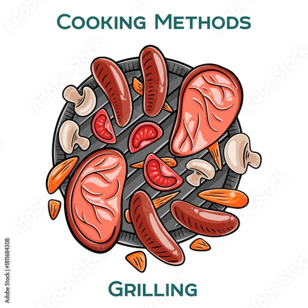 Fototapeta Grilling. Cooking methods. Hand-drawn vector illustration.