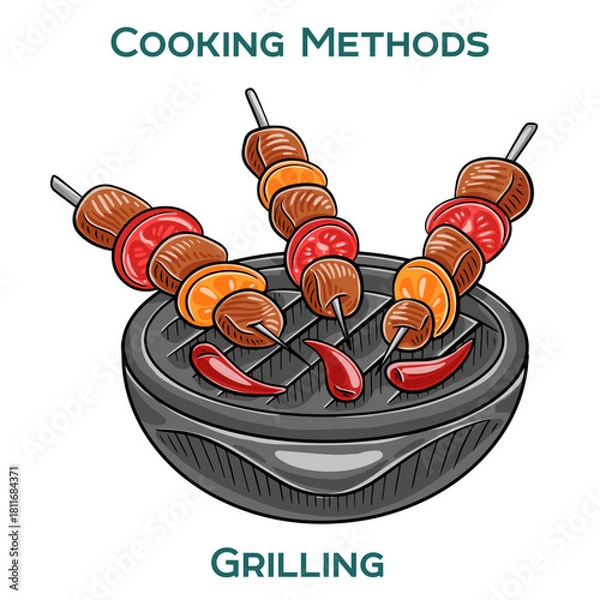 Fototapeta Grilling. Cooking methods. Hand-drawn vector illustration.