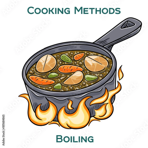 Fototapeta Boiling. Cooking methods. Hand-drawn vector illustration.