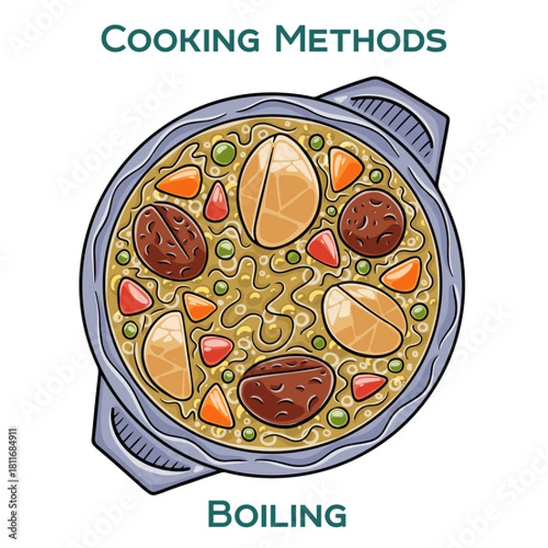 Fototapeta Boiling. Cooking methods. Hand-drawn vector illustration.