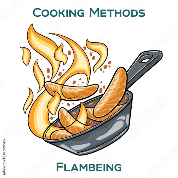 Obraz Flambeing. Cooking methods. Hand-drawn vector illustration.