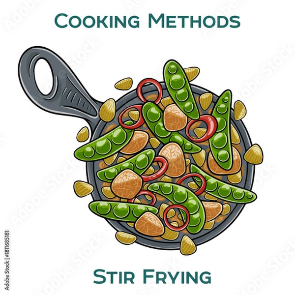 Obraz Stir frying. Cooking methods. Hand-drawn vector illustration.