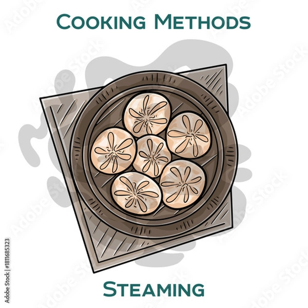Obraz Steaming. Cooking methods. Hand-drawn vector illustration.