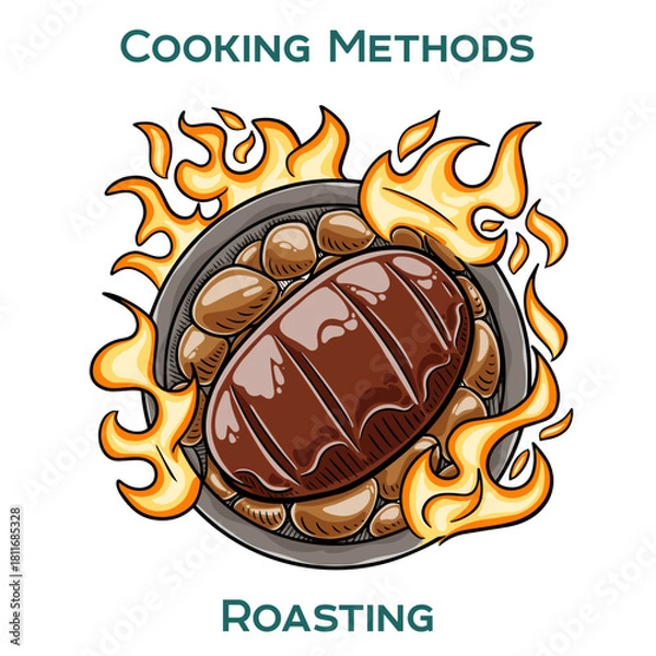 Obraz Roasting. Cooking methods. Hand-drawn vector illustration.
