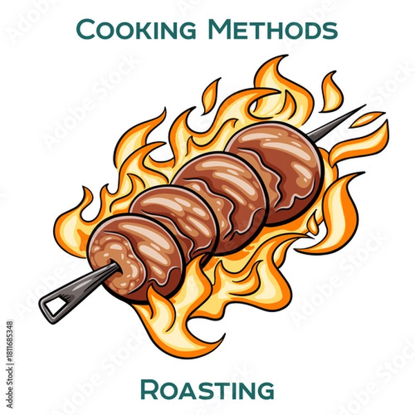 Obraz Roasting. Cooking methods. Hand-drawn vector illustration.