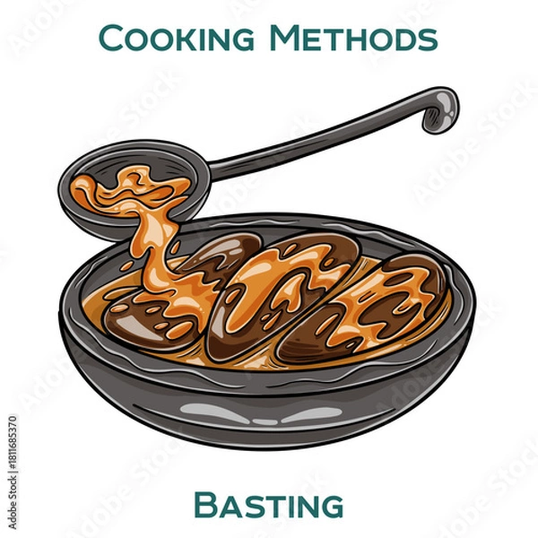 Obraz Basting. Cooking methods. Hand-drawn vector illustration.