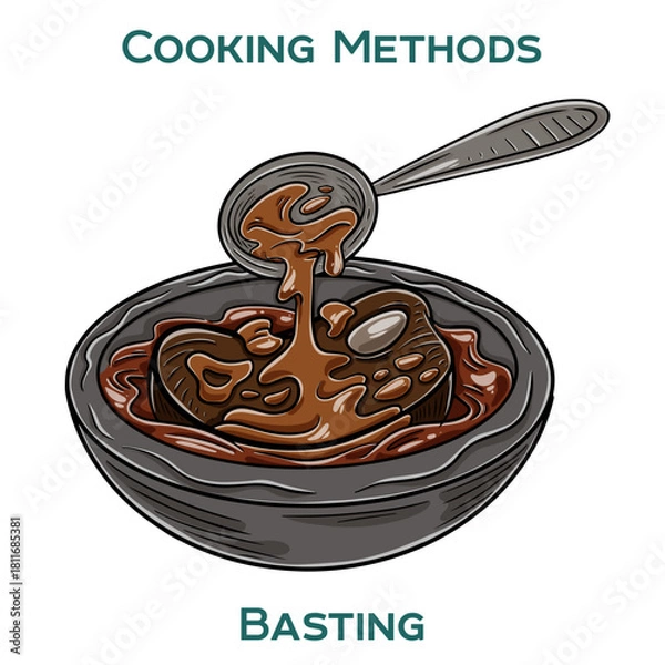 Obraz Basting. Cooking methods. Hand-drawn vector illustration.