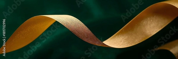 Fototapeta  Regal Twist: Golden Ribbon Against a Sumptuous Emerald Backdrop