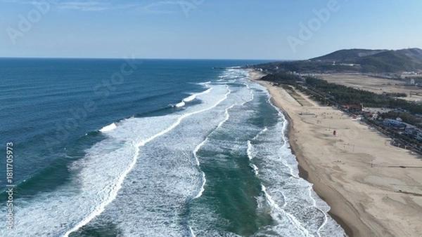 Obraz 동해의 겨울 바다 풍경 드론 사진