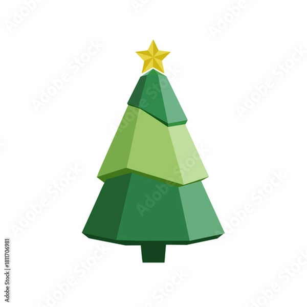 Fototapeta 3D Low Poly Christmas Tree Icon with Golden Star Vector