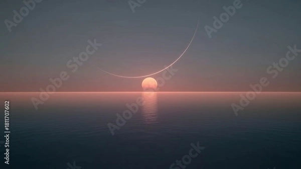 Obraz Sunset over the ocean with a planet's arc