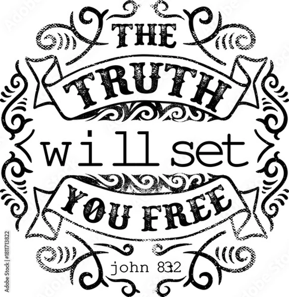 Fototapeta Black and white vintage typography quote the truth will set you free