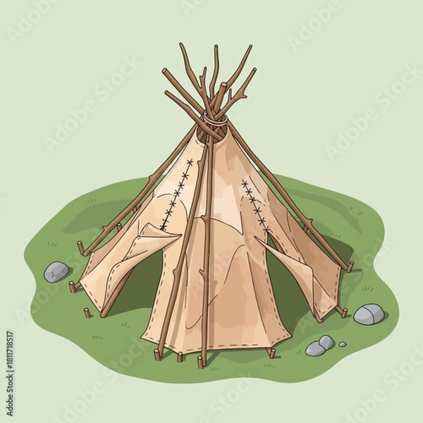 Obraz Stylized teepee illustration offering nostalgic camping experience feel