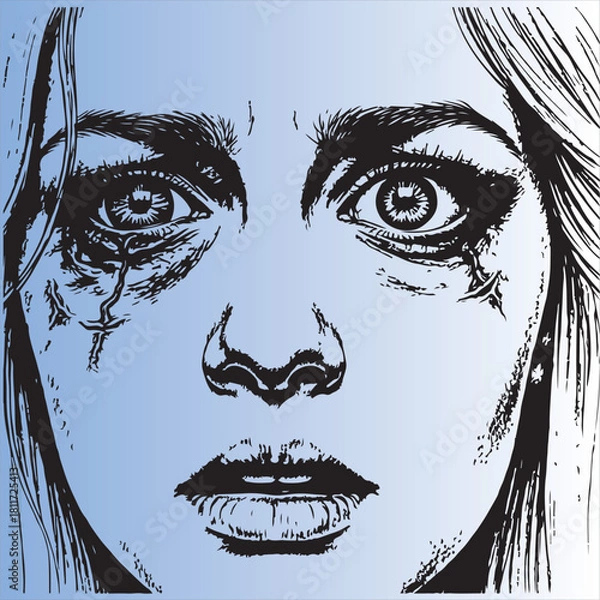 Fototapeta “Aesthetic Horror Eye Sketch – Scared, Infected, Emotional Distorted Eye Art, Creepy Dark Surreal Illustration, Haunting Fearful Expression, Trendy Dramatic Horror Artwork for Design & Marketing”
