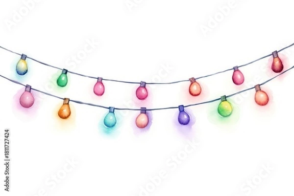 Fototapeta Christmas string lights christmas white background illuminated.