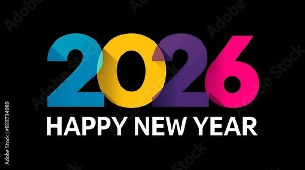 Fototapeta 2026 Bold Gradient Brushstroke Numbers Digital New Year Illustration