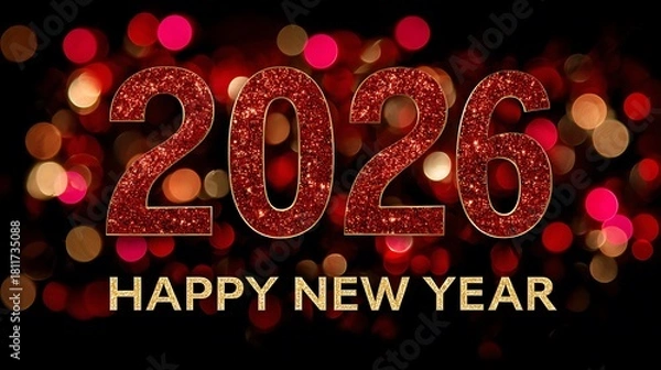 Fototapeta 2026 Red Glitter 3D Numbers with Golden Text New Year Celebration