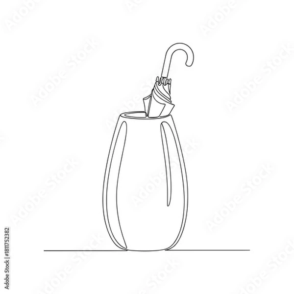 Obraz Closed umbrella in modern vase stand one-line drawing on white