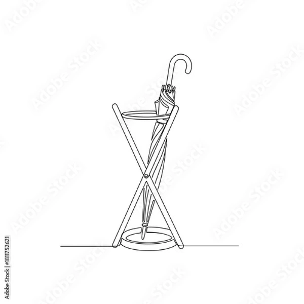 Obraz Closed umbrella in crossed-frame stand in minimalist line art style