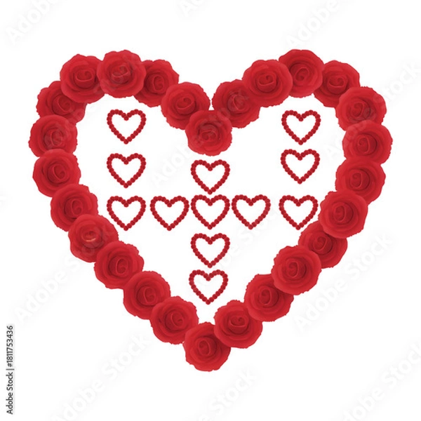 Obraz Heart Frame Made of Red Roses with Love Symbols Inside – Romantic Floral Artwork